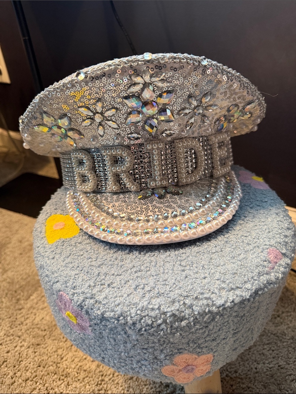 'BRIDE' Sequin Rhinestone Hat - Silver